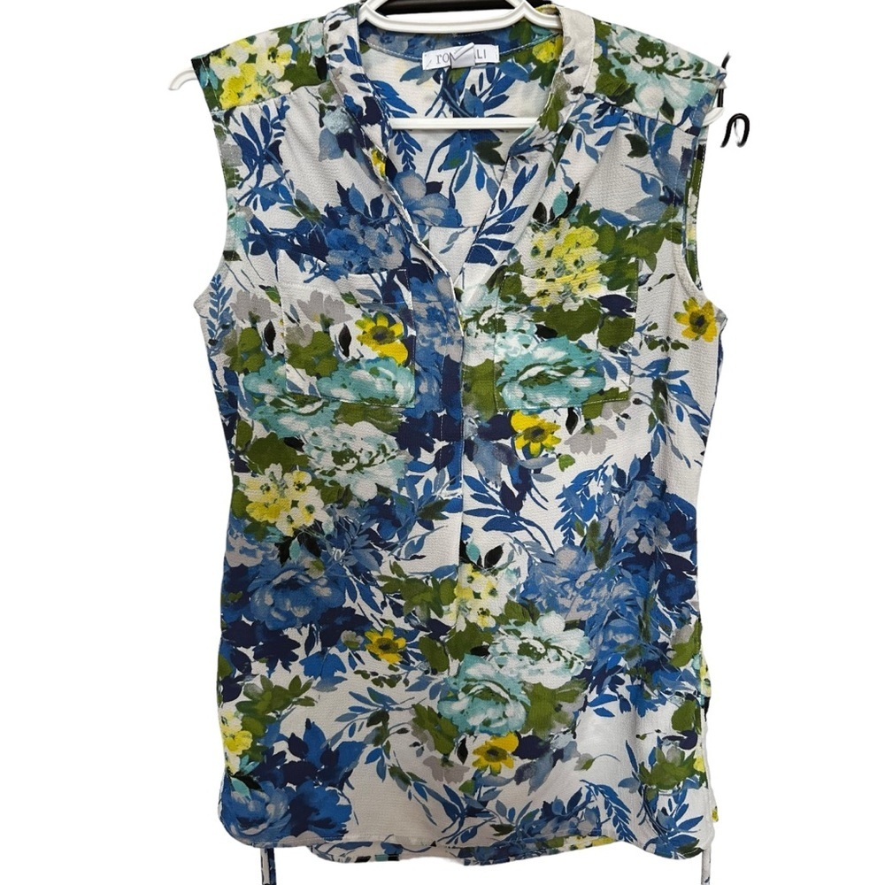 Roz & Ali Floral‎ Blouse Tank Top Women’s XS Sleeveless V neck Stretch Fairy